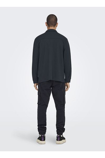 Only & Sons Cămașă uni bleumarin închis pentru bărbați22021279_onsnewkodyl Swea