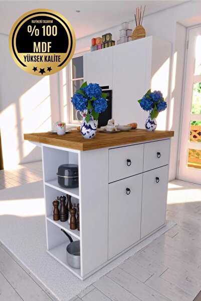 RAFİNERİ Mutfak Masası Dolaplı Çok Amaçlı Ceviz Katlanabilir Masa
