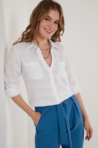 Lela Βαμβακερό μακρυμάνικο πουκάμισο με διπλή τσέπη Γυναικείο πουκάμισο 51425754