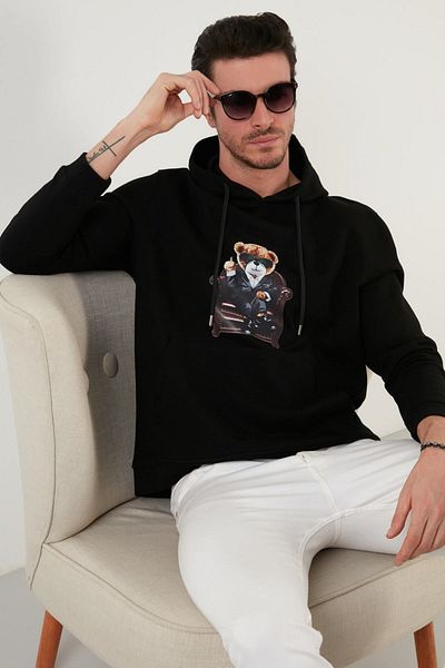 Exxe Pulover cu glugă cu buzunar cangur imprimat din bumbac Pulover pentru bărbați 6141005