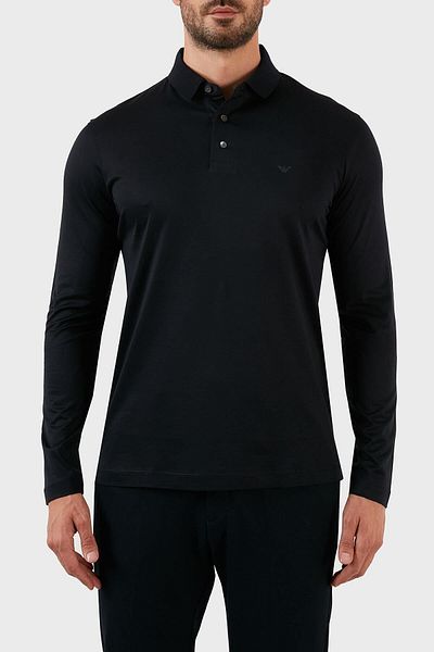 Emporio Armani Cotton Slim Fit Long Sleeve Buttoned Polo T Shirt Men's Polo T Shirt 8n1f97 1juvz 0920