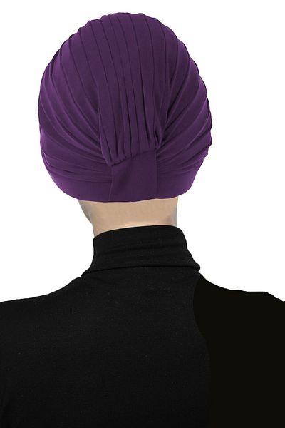 fidan bone Μωβ έτοιμο καπό Hijab Turban με Πέρλες - Κέντημα με Πέρλες
