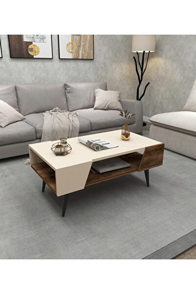 ARNETTİ Aren Orta Sehpa – Modern Ceviz Ve Bej Renkli Salon Sehpası