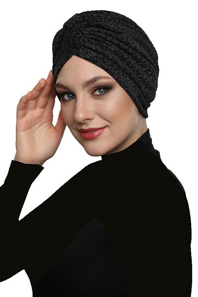fidan bone Στιγμιαίο καπό Hijab Turban με μαύρη επένδυση και ταινία μπροκάρ
