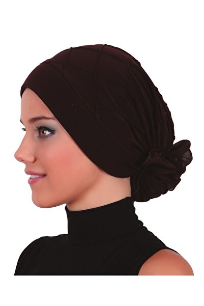 fidan bone Accesoriu din șifon cu spate cu nervuri de lux, turban instantaneu maro, bonetă pentru hijab, potrivită pentru uz medical