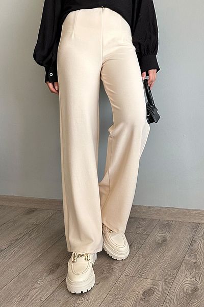 InStyle Ecru Palazzo Trousers - Collet Detailed
