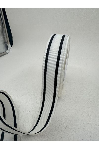 paşateks since 1995 şekil Black/White 3 cm Striped Grosgrain Ribbon