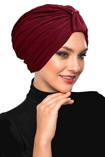 fidan bone فراشة كريستال حجر مطرز مضلع مبطن بورجوندي جاهزة عمامة حجاب فستان س...