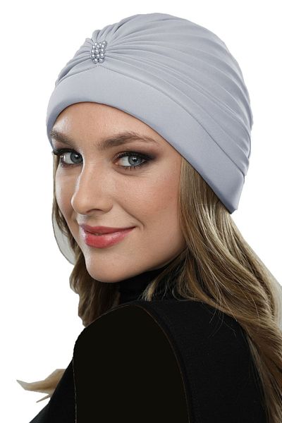 fidan bone Καπό Hijab Turban με Πέρλες - Κεντημένο με Πέρλες Ανοιχτό Γκρι