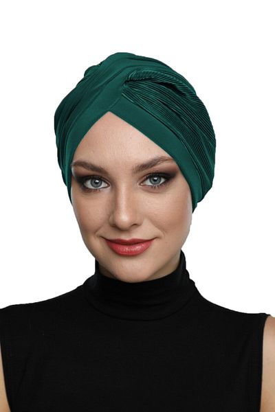 fidan bone Cross Pleated Green Ready-made Scarf Hijab Pool Bonnet