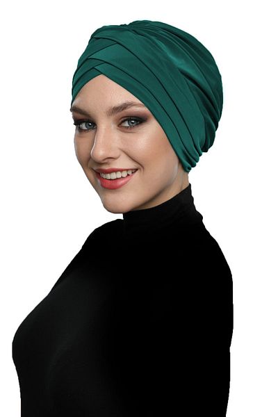 fidan bone Καπάκι πισίνας Hijab Green Ready Turban με τρεις ρίγες