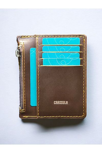 CRASSULA PREMIUM LEATHER Genuine Leather Zippered Card Holder with Coin Compartment