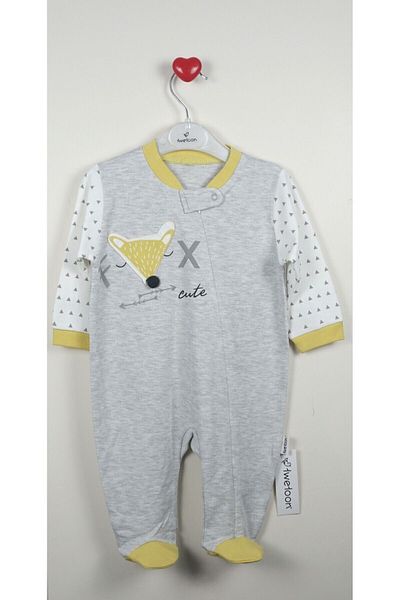 LİLOŞ Long Sleeve Booties Fox Patterned 100% Cotton Zippered Jumpsuit