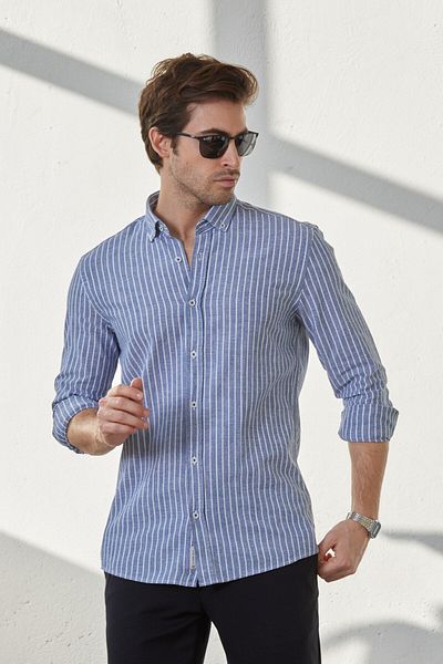 RAVANELLI Cămașă modernă slim fit din bumbac cu dungi pentru bărbați