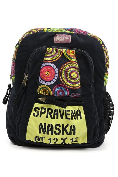 Old Cotton Cargo 5112 Elton Bag Patchwork Laptop School -ταξίδια -βαμβακερό ύφασμα μαύρο σακίδιο πλάτης