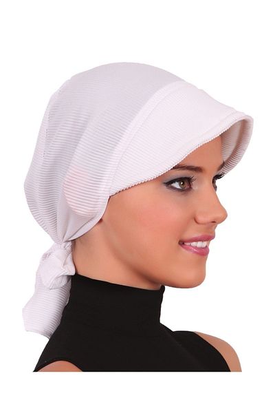 fidan bone Pleat Hat White Ready-made Turban Hijab Pool Bonnet
