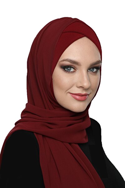 fidan bone غطاء رأس طبي جاهز من نوع تاكماتيك بلون بوردو سادة مع وشاح، مناسب ل...