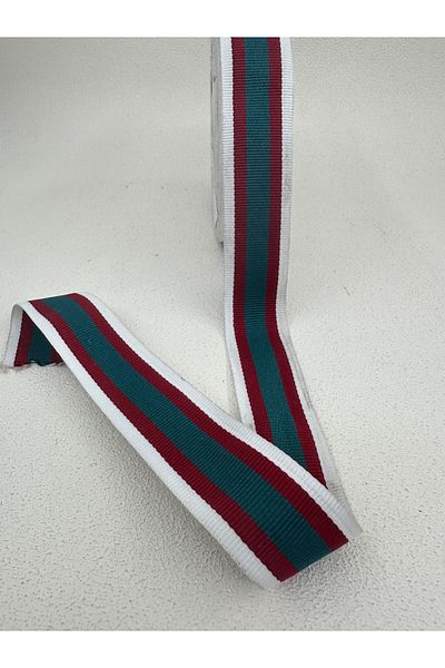 paşateks since 1995 şekil 5 Meters 3 cm Striped Grosgrain Ribbon - White/Burgundy/Green