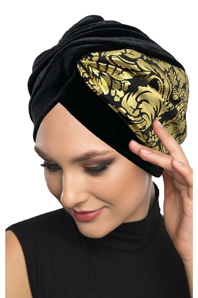 fidan bone Velvet Special Design Ottoman Motif Black Ready-made Hijab Hijab Bonnet