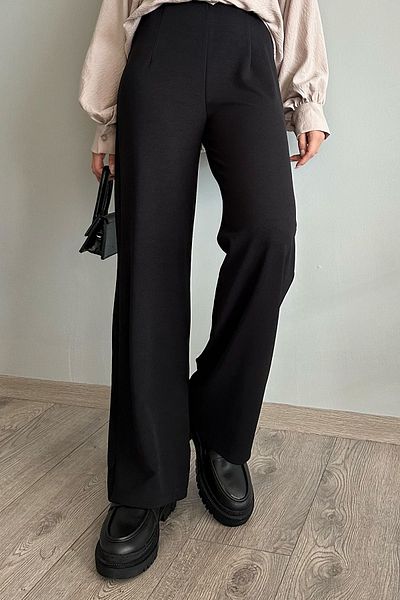 InStyle Μαύρο παντελόνι με μανσέτες Palazzo