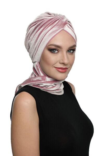 fidan bone Kadife Çapraz Atkılı Pudra Hazır Türban Tesettür Bone Medikal Kullanıma Uygun