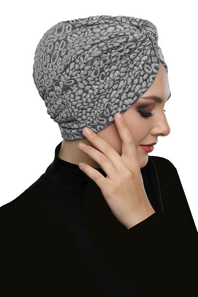 fidan bone Έτοιμο καπό Hijab Turban με επένδυση γκρι με ταινία μπροκάρ