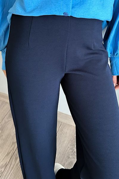 InStyle Navy Blue Palazzo Trousers - Collet Detailed