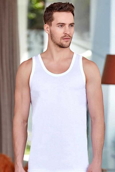 Berrak Men's White Classic Cotton Strappy Undershirt 1004 Pack of 6