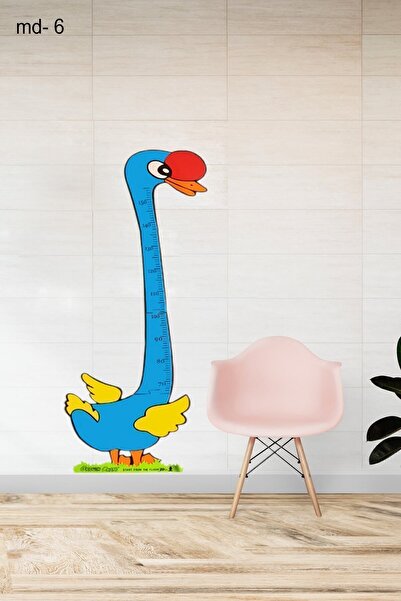 Bundeba Çocuk Odası Boy Ölçer Sticker Yapışkanlı Duvara Monte Deve Kuşu Büyüme Tablosu Cetveli