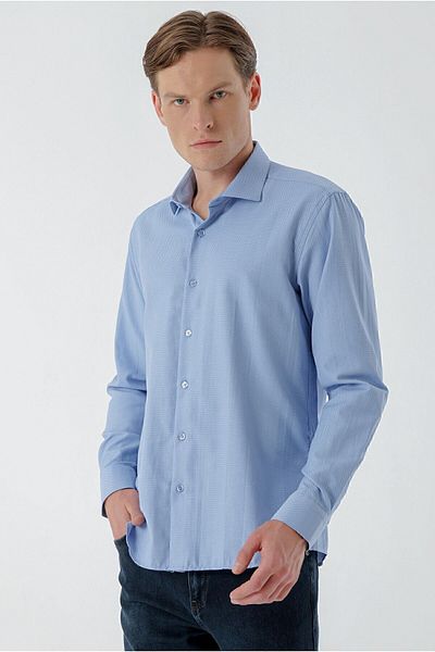 Morven Cămașă pentru bărbați, albastră, cu model, cu guler italian, slim fit