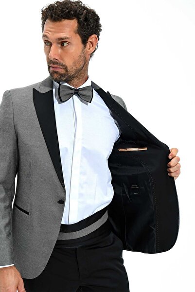 Morven Tuxedo gri Portofino Slimfit Jacquard pentru bărbați