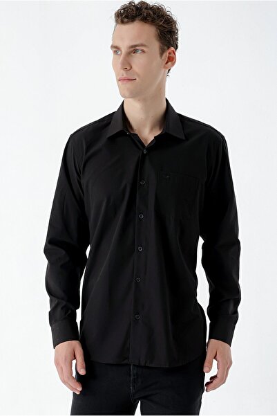 Morven Чоловіча чорна базова сорочка з кишенями та прямим кроєм
