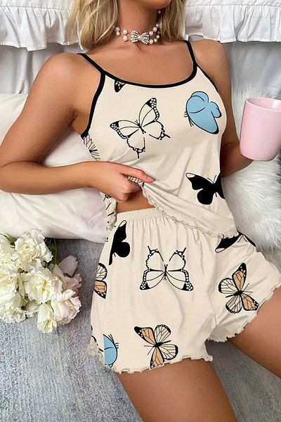 BELLA NOTTE Dvoudílný pyžamový set s motýlkovým potiskem a šortkami