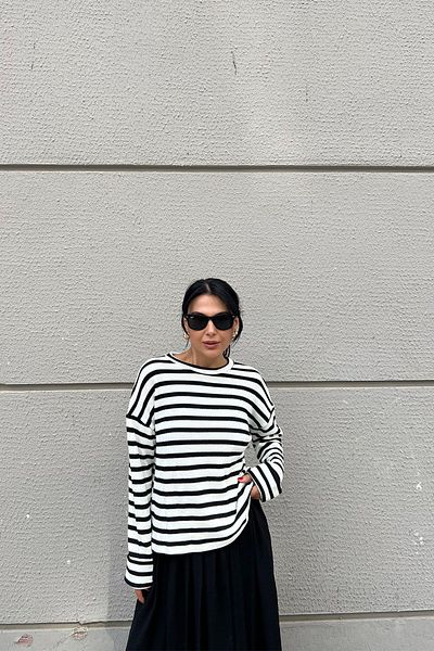 Seda Yalçın Atelier Ecru Black Striped - Fold Stitched Long Sleeve Knitwear
