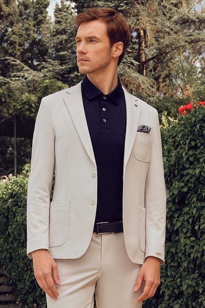 Morven Gray Polyviscon Trend Patterned Slim Fit Men's Suit - Mono Collar