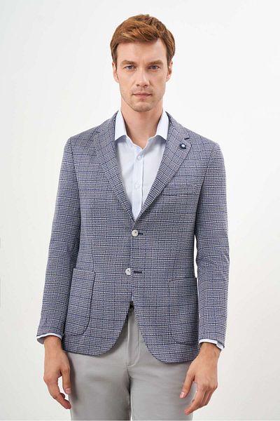 Morven Jachetă sport pentru bărbați, tricotată albastră, slim fit, buzunar, cu guler mono