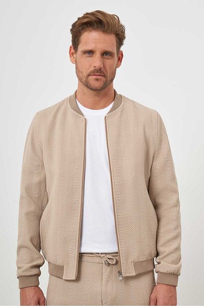 Morven Men's Beige Polyviscon Zippered Coat