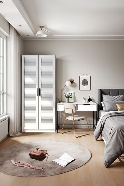 DEKOREX Mnt220-beyaz 2 Kapaklı Gardırop Panjur