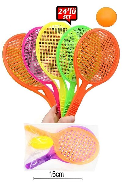 Bundera Set of 24 Toys - Plastic Tennis Racket and Sheet Gift, Preschool and Birthday Gift, 16cm Mini Size