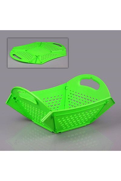 Bundera Practical Foldable Fruit Basket - 2 Function Plates, Bread Bowl with Strainer