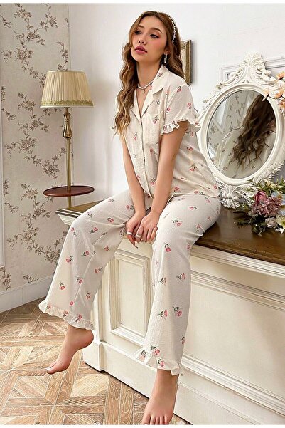 BELLA NOTTE Long Floral Printed Frilly Pajamas Set