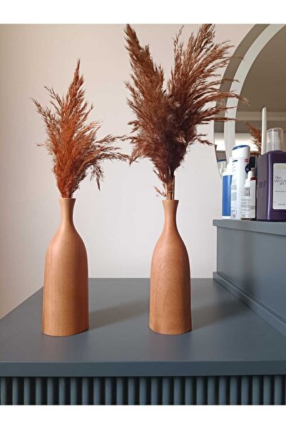 Wotrart ارتفاع 20 سم - مزهرية ديكور خشبية - طقم من قطعتين