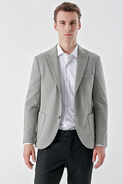 Morven Men's Stone Knitted Slim Fit Bag Pocket Mono Collar Sports Jacket