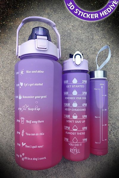 Bundera Motivational Set of 3 Water Bottle Water Bottle Water Bottle 2 Liter + 900ML+500ML Bpa Free Water Bottle