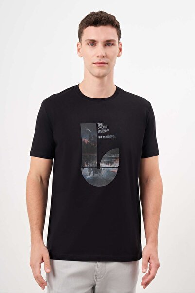 Morven Ανδρικό μπλουζάκι με μονό τζέρσεϊ με στάμπα με λαιμόκοψη Dynamic Fit