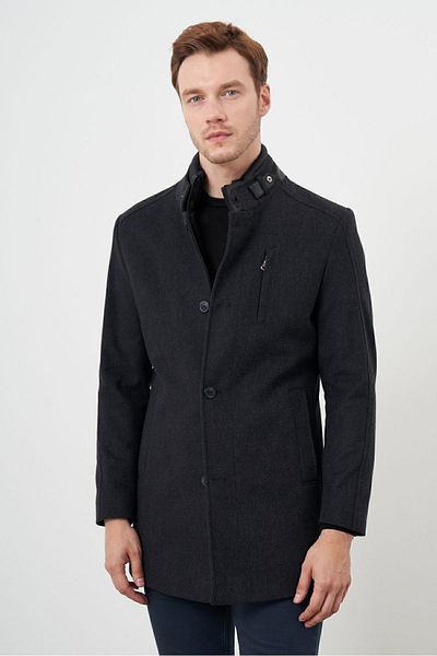 Morven Men's Smoked Eyelet Pattern Snap Fastener Dynamic Fit Cashmere Coat