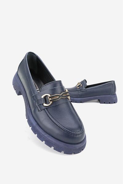 TUNAELLİ Lofer de damă bleumarin - piele naturală, cataramă, mărime 36-41