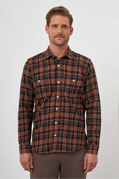 Morven Men's BROWN Trend Plaid Regular Fit Buttoned Collar Lumberjack Shirt