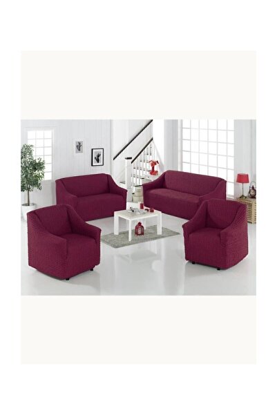 Karna Home Claret Red Stretch Cotton Sofa and Sofa Cover Set - 3/2/1 Seats