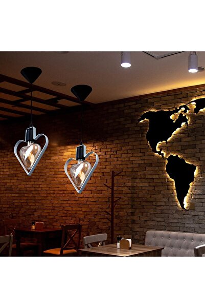Bundeba Kalp Tekli Sarkıt Avize Rustik Metal Beyaz Ferforje Yatak Odası Kalpli Tavan Lamba